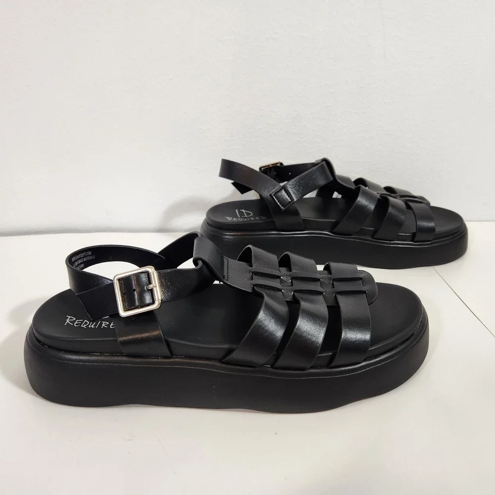 ID Required Fisherman Sandals Womens Sz 9M Black Platform Chunky Y2K Grunge Goth